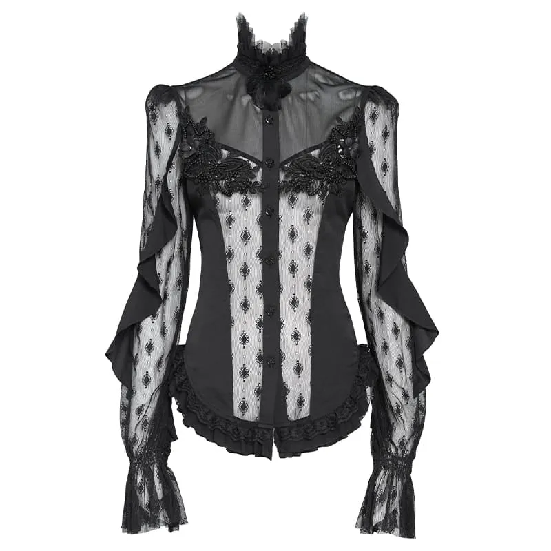 Frauen Goth Floral Lace Sheer Shirt