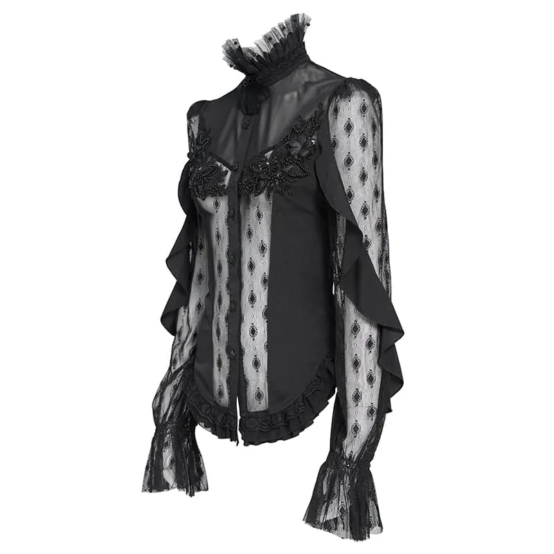 Frauen Goth Floral Lace Sheer Shirt