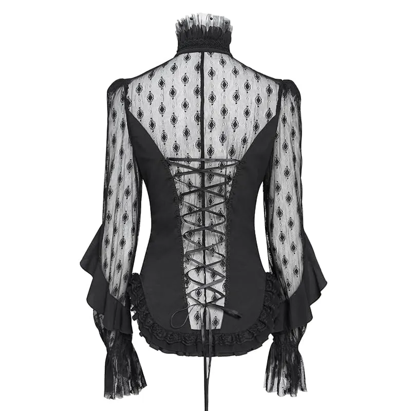 Frauen Goth Floral Lace Sheer Shirt
