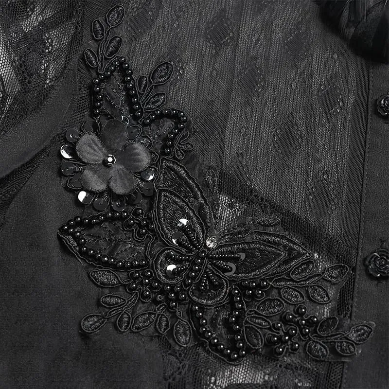 Frauen Goth Floral Lace Sheer Shirt