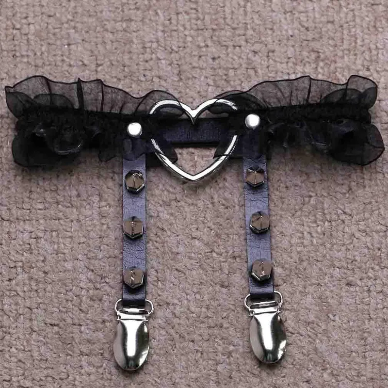 Frauen Goth Cosplay Mesh Herz Strumpfband Bein Dekor