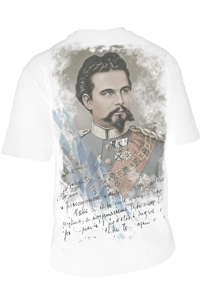 Unisex T-Shirt 'KINE' mit König Ludwig II.-Aufdruck - weiss