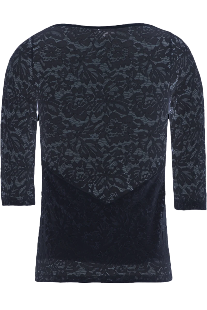 Damen Trachten-Spitzenshirt mit 3/4-Arm elastisch - dunkelblau