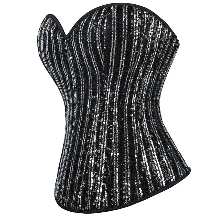 Gothic-Überbrustkorsett mit Pailletten und Schnürung für Damen
