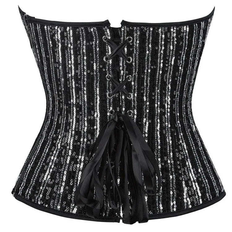 Gothic-Überbrustkorsett mit Pailletten und Schnürung für Damen