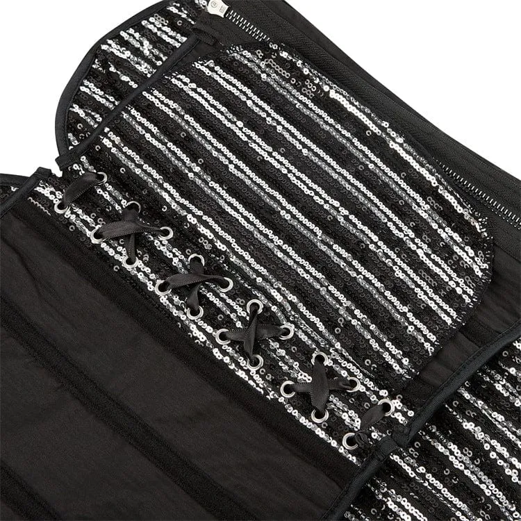 Gothic-Überbrustkorsett mit Pailletten und Schnürung für Damen
