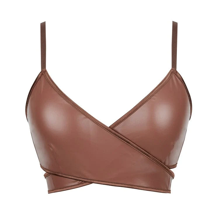 Punk-Bustier aus Kunstleder mit gekreuzten Riemchen für Damen