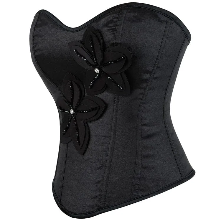 Gothic-Überbrustkorsett mit großen Blumen und Schnürung für Damen
