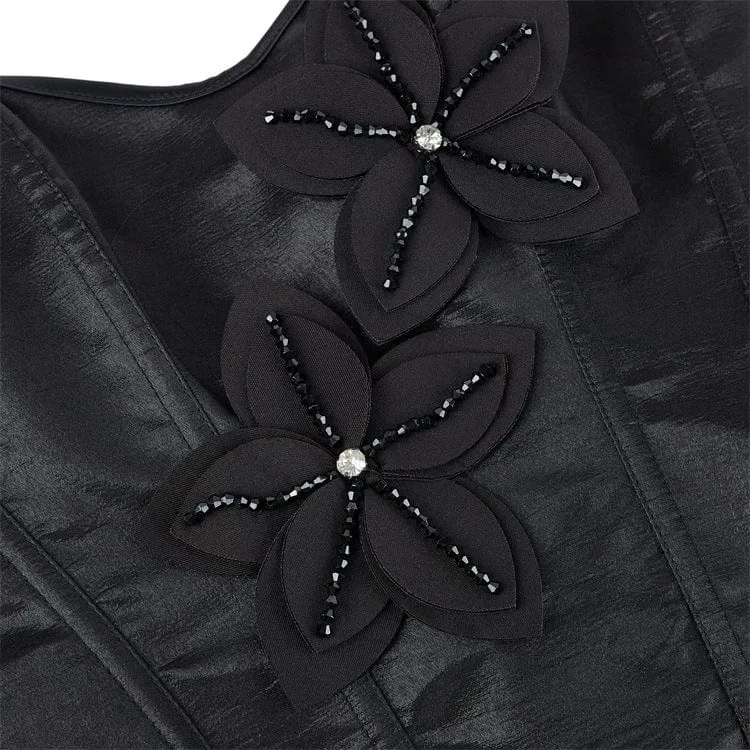 Gothic-Überbrustkorsett mit großen Blumen und Schnürung für Damen