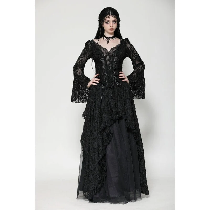 Gothic-Langarmhemd mit Schnürung aus Spitze für Damen