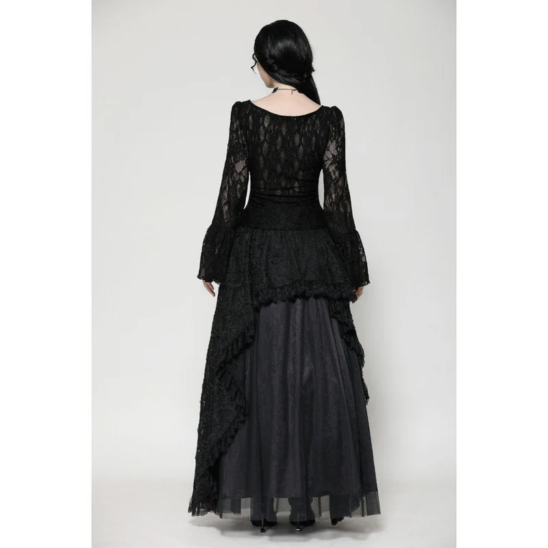 Gothic-Langarmhemd mit Schnürung aus Spitze für Damen