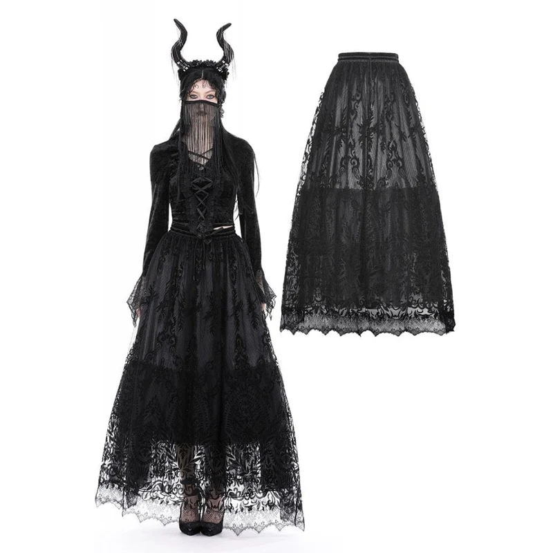 Damen-Gothic-Rock mit unregelmäßiger Beflockung und Mesh-Gewürz