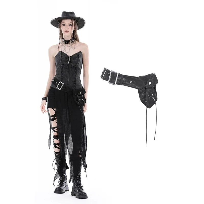 Damen-Punk-Gürtel aus Kunstleder mit Nieten und Tasche