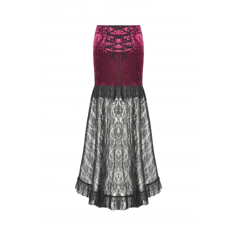Gothic Maxirock mit Blumenstickerei und hoher/niedriger Spitze für Damen