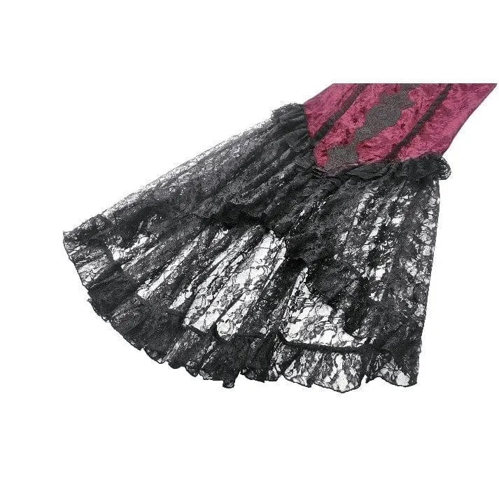 Gothic Maxirock mit Blumenstickerei und hoher/niedriger Spitze für Damen