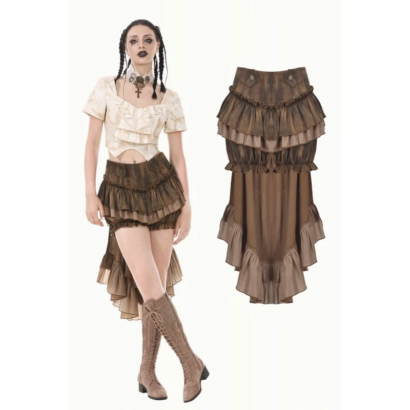 Steampunk-Frack-Pumphose für Damen mit Ankerknöpfen und Rüschenbesatz