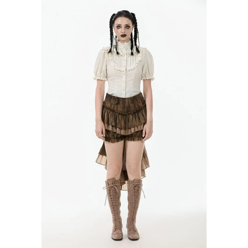 Steampunk-Frack-Pumphose für Damen mit Ankerknöpfen und Rüschenbesatz