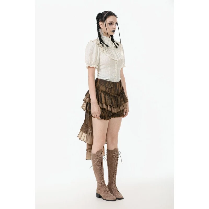 Steampunk-Frack-Pumphose für Damen mit Ankerknöpfen und Rüschenbesatz