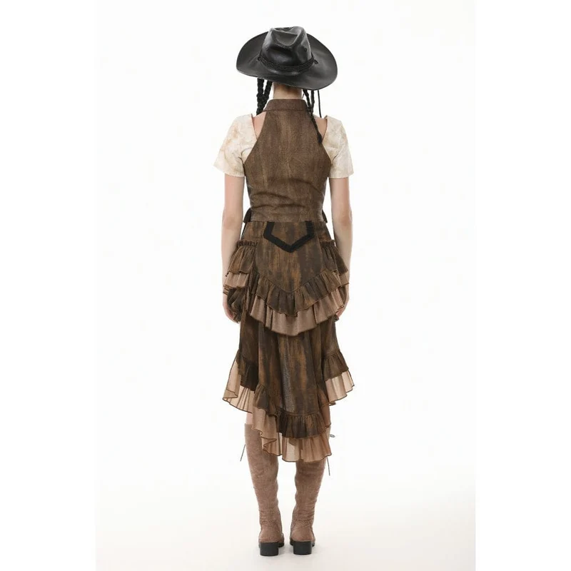 Steampunk-Frack-Pumphose für Damen mit Ankerknöpfen und Rüschenbesatz