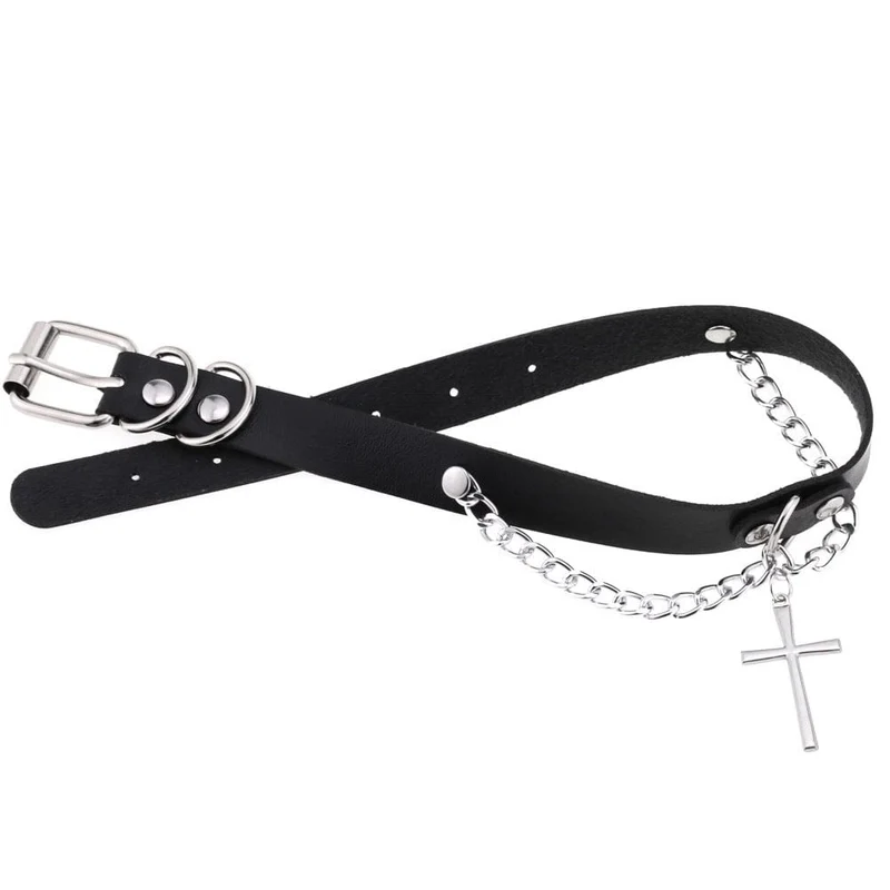 Damen Punk Cross Buckle Choker mit Kette