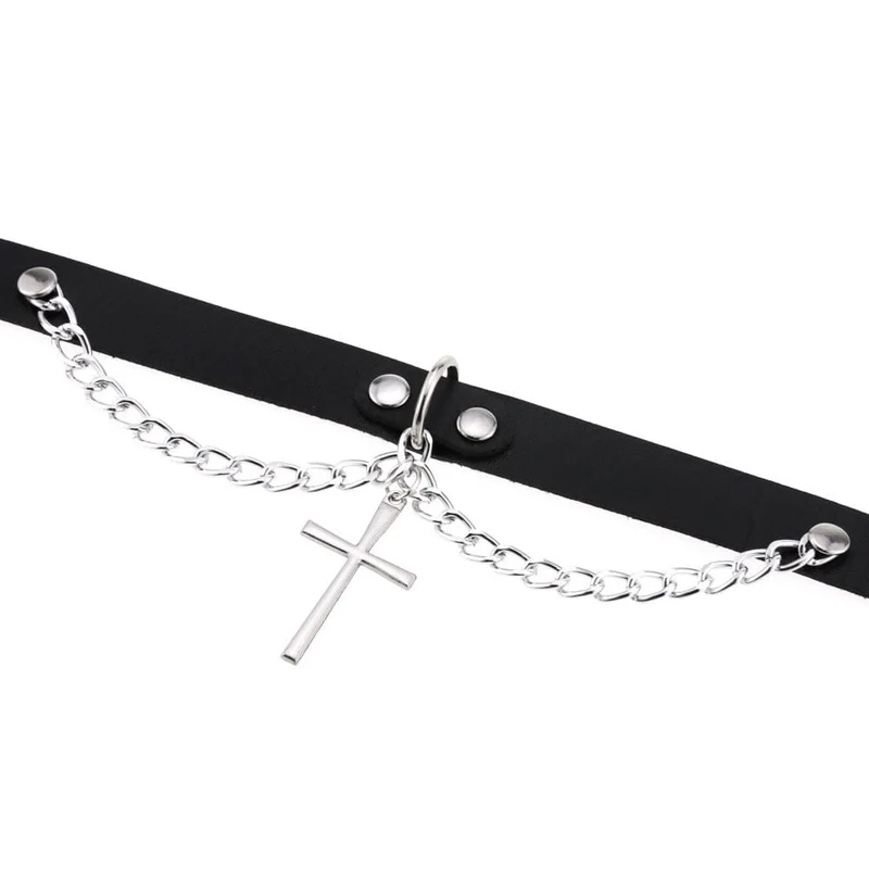 Damen Punk Cross Buckle Choker mit Kette