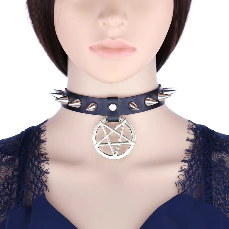 Punk-Halsband mit Sternbesatz für Damen