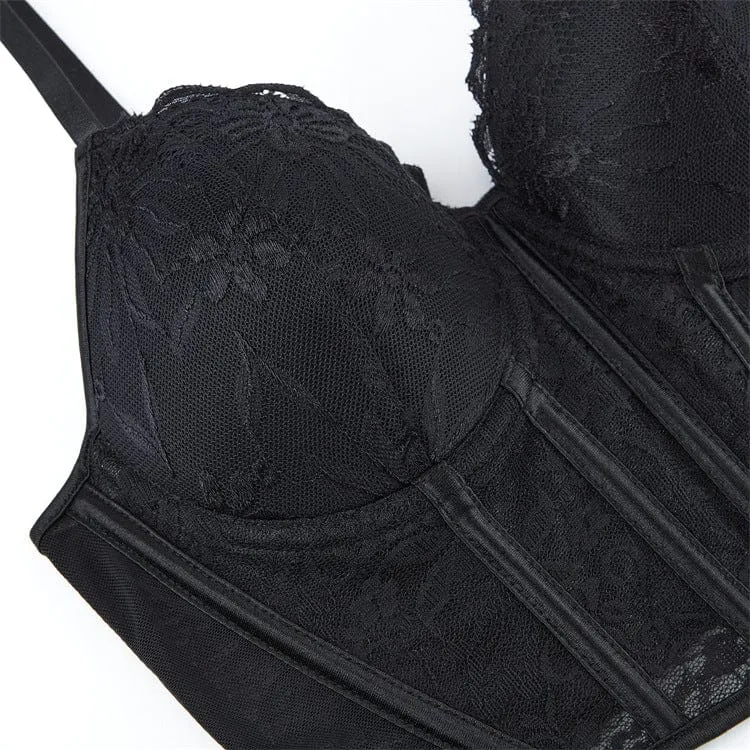 Gothic-Überbrustkorsett mit Spitze und Stäbchen für Damen