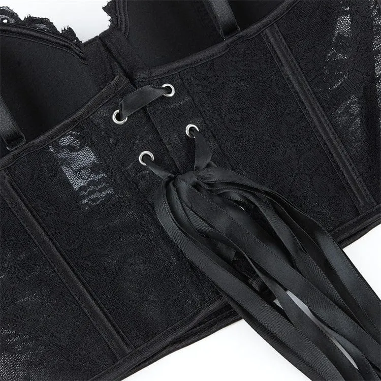 Gothic-Überbrustkorsett mit Spitze und Stäbchen für Damen