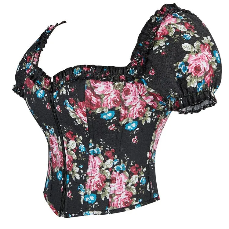 Gothic-Überbrustkorsett mit Puffärmeln und Blumenmuster für Damen