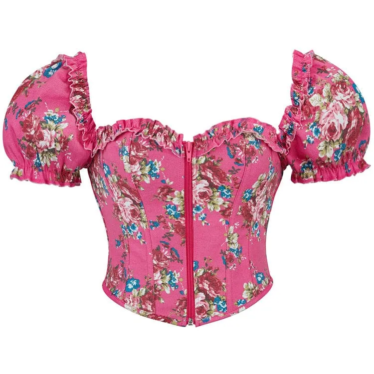 Gothic-Überbrustkorsett mit Puffärmeln und Blumenmuster für Damen