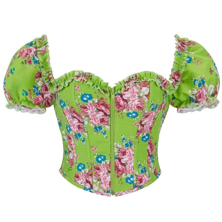 Gothic-Überbrustkorsett mit Puffärmeln und Blumenmuster für Damen