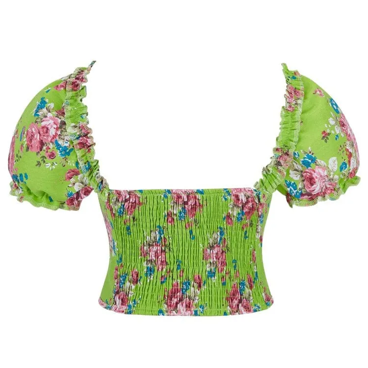 Gothic-Überbrustkorsett mit Puffärmeln und Blumenmuster für Damen
