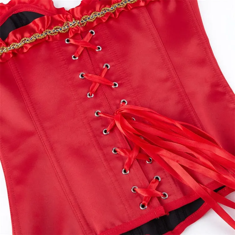 Gothic-Überbrustkorsett mit Rüschensaum und Armbinde für Damen