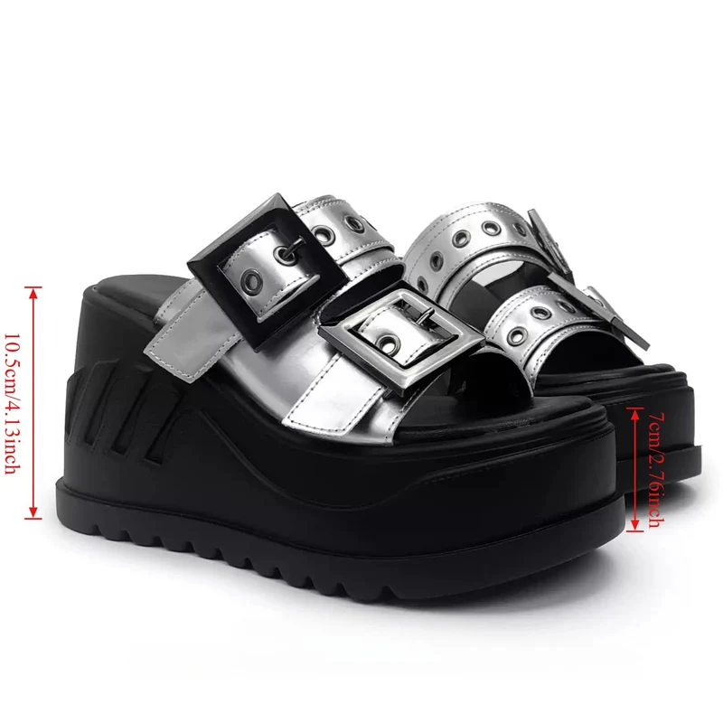 Grunge-Sandalen für Damen, zweifarbig, mit Schnallenriemen und Keilabsatz