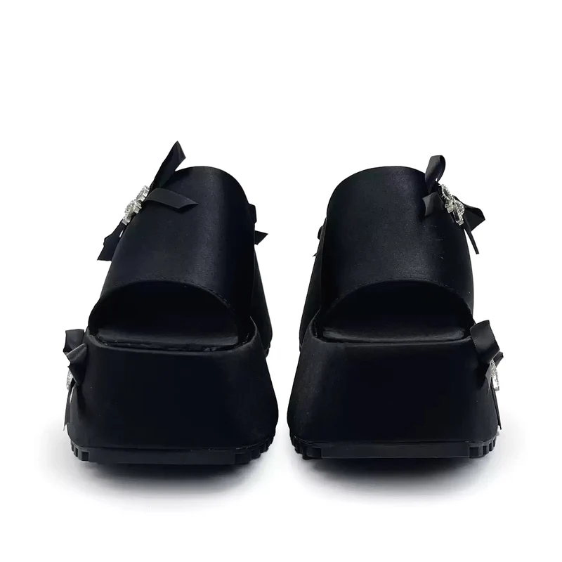 Gothic-Plateausandalen mit Schleifenverzierung für Damen