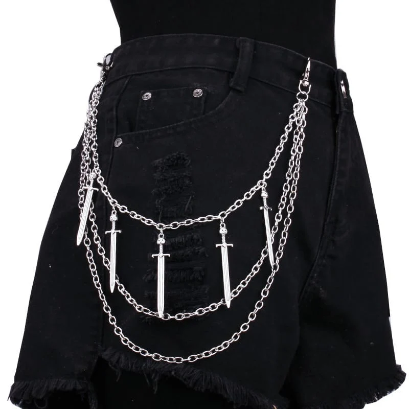 Unisex Punk Schwertanhänger Mehrlagige Taillenkette