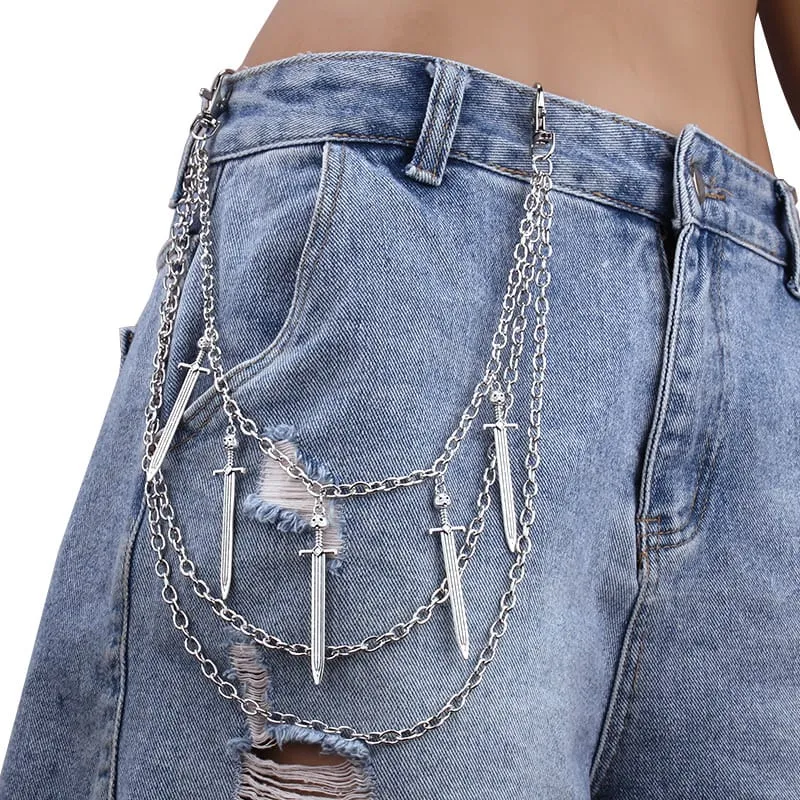 Unisex Punk Schwertanhänger Mehrlagige Taillenkette