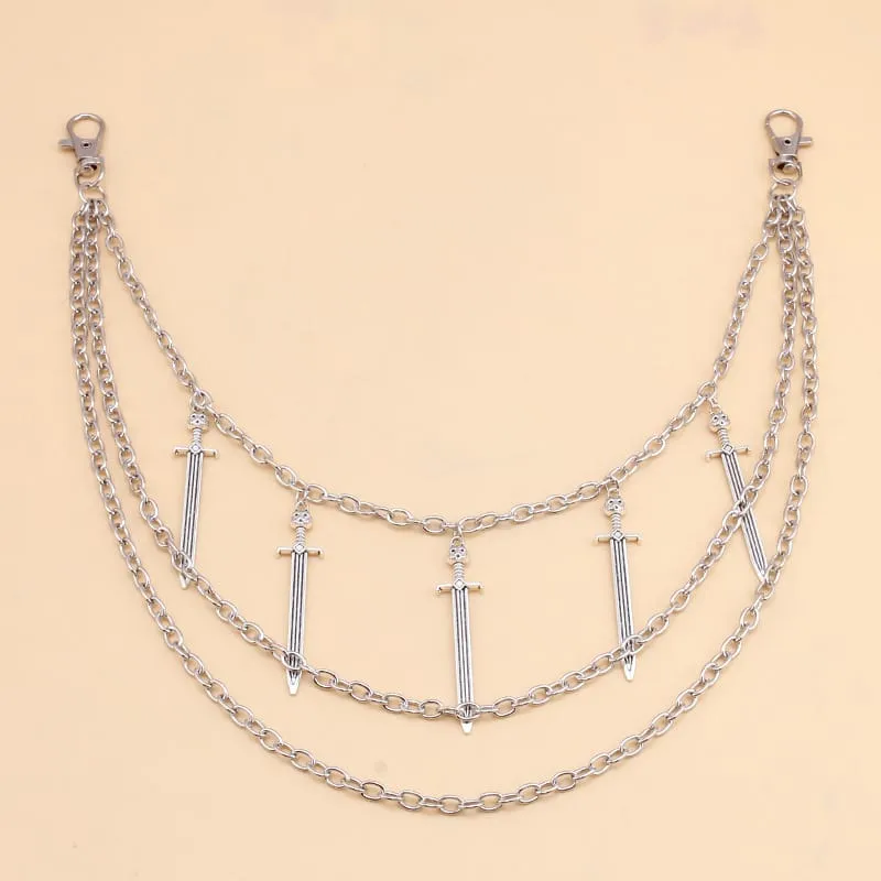 Unisex Punk Schwertanhänger Mehrlagige Taillenkette