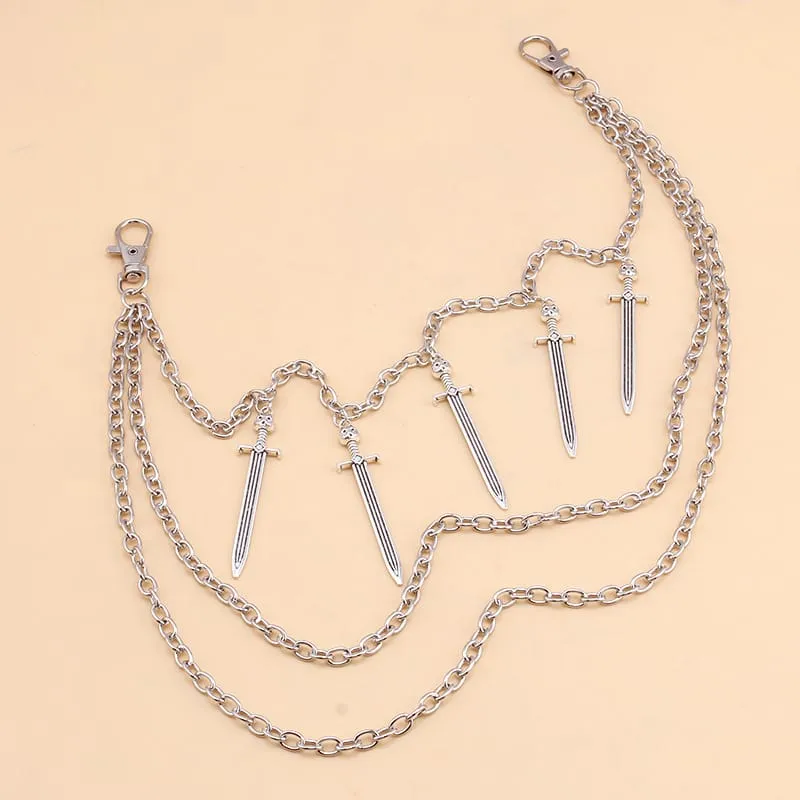 Unisex Punk Schwertanhänger Mehrlagige Taillenkette