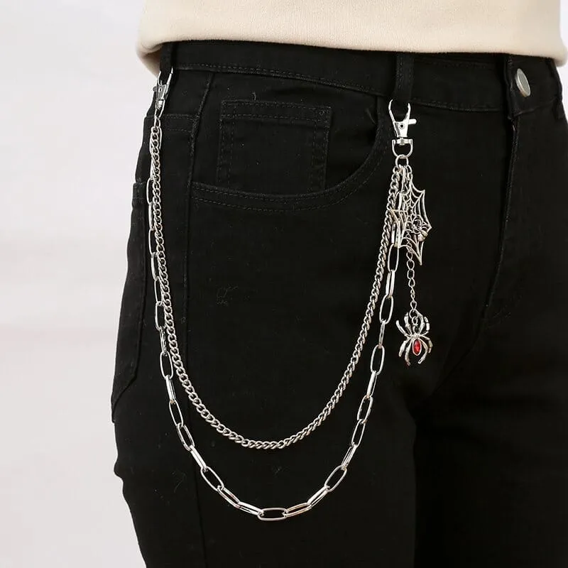 Unisex Punk Spinnennetz-Anhänger, zweilagige Taillenkette