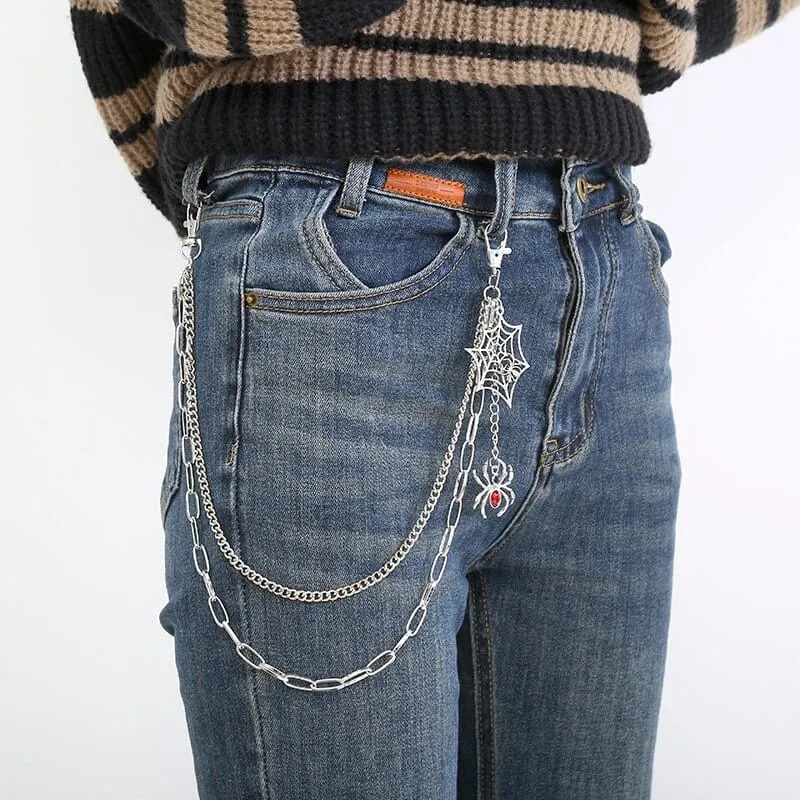 Unisex Punk Spinnennetz-Anhänger, zweilagige Taillenkette