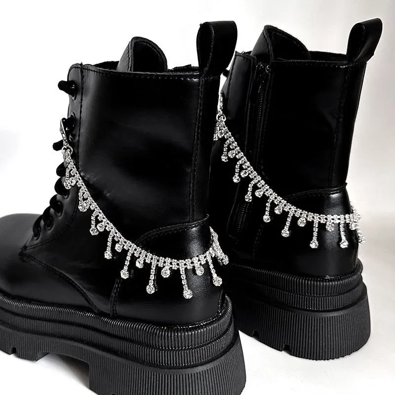 Unisex Punk Strass Quasten Stiefelkette Schuhaccessoires