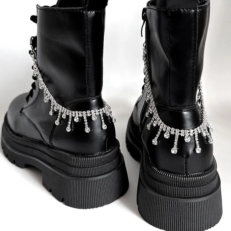 Unisex Punk Strass Quasten Stiefelkette Schuhaccessoires
