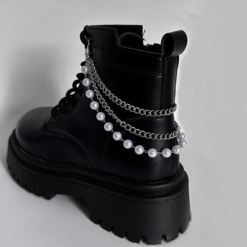 Unisex Punk Pearl Mehrlagige Stiefelkette Schuhaccessoires