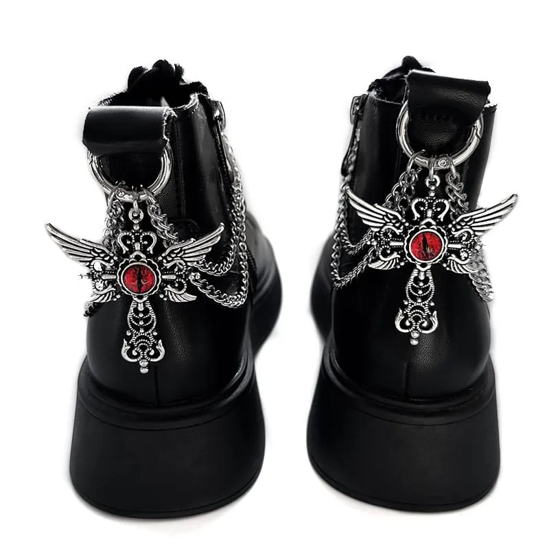Unisex Punk Wing Evil Eye Kreuzstiefelkette Schuhaccessoires