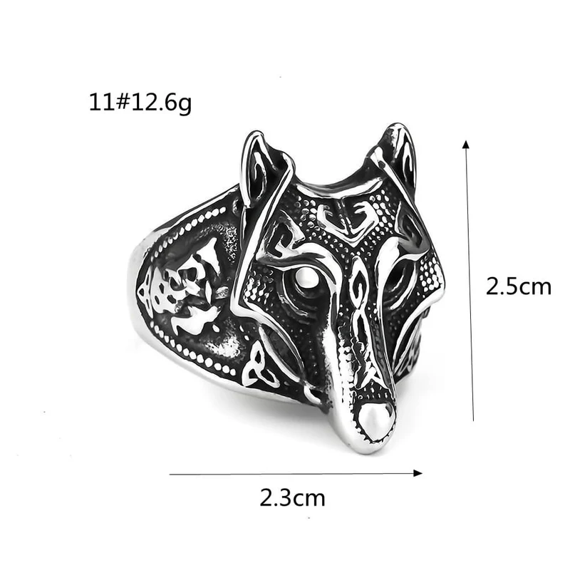 Punk-Ring mit 3D-Wolfskopf für Herren