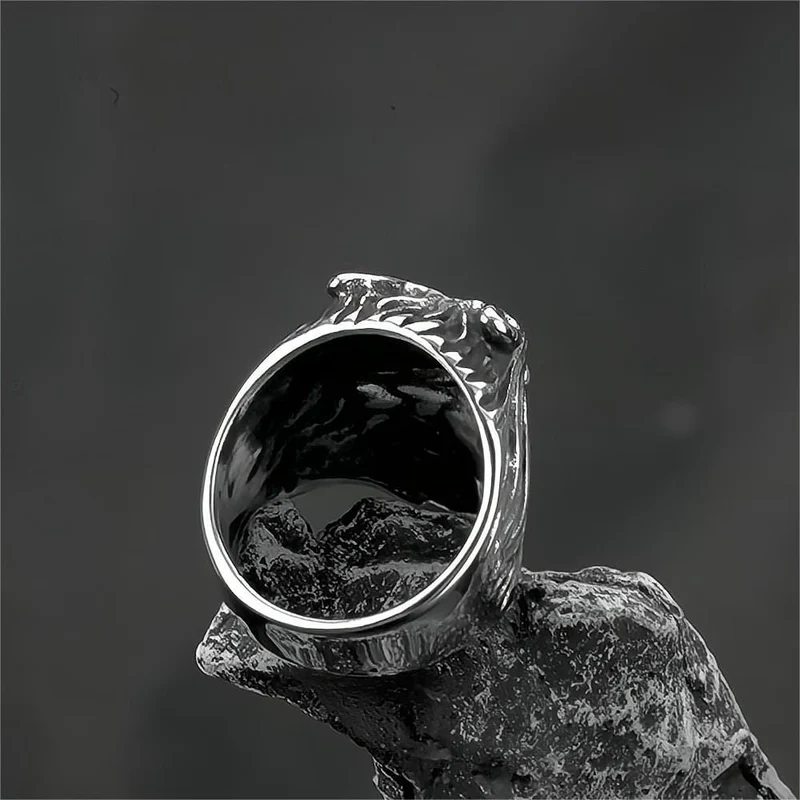 Punk-Ring für Herren mit 3D-Wolfskopfmotiv