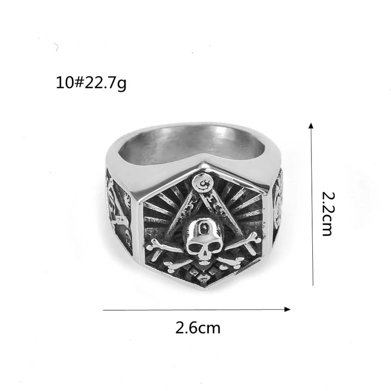 Punk-Ring für Herren mit sechseckigem Totenkopf-Motiv