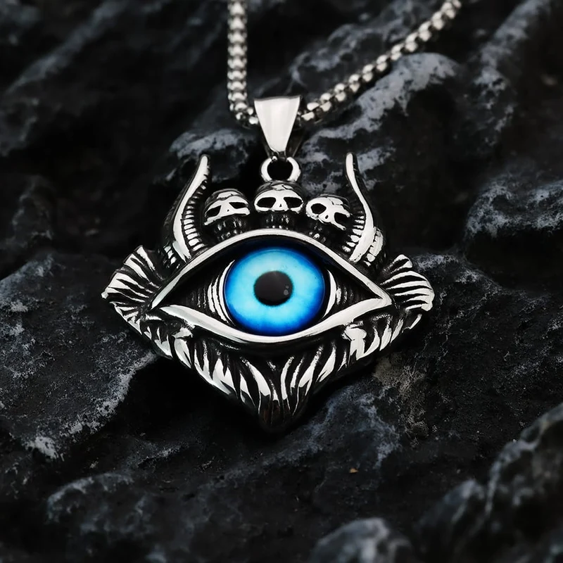 Punk-Totenkopf-Anhänger mit bösem Blick für Herren