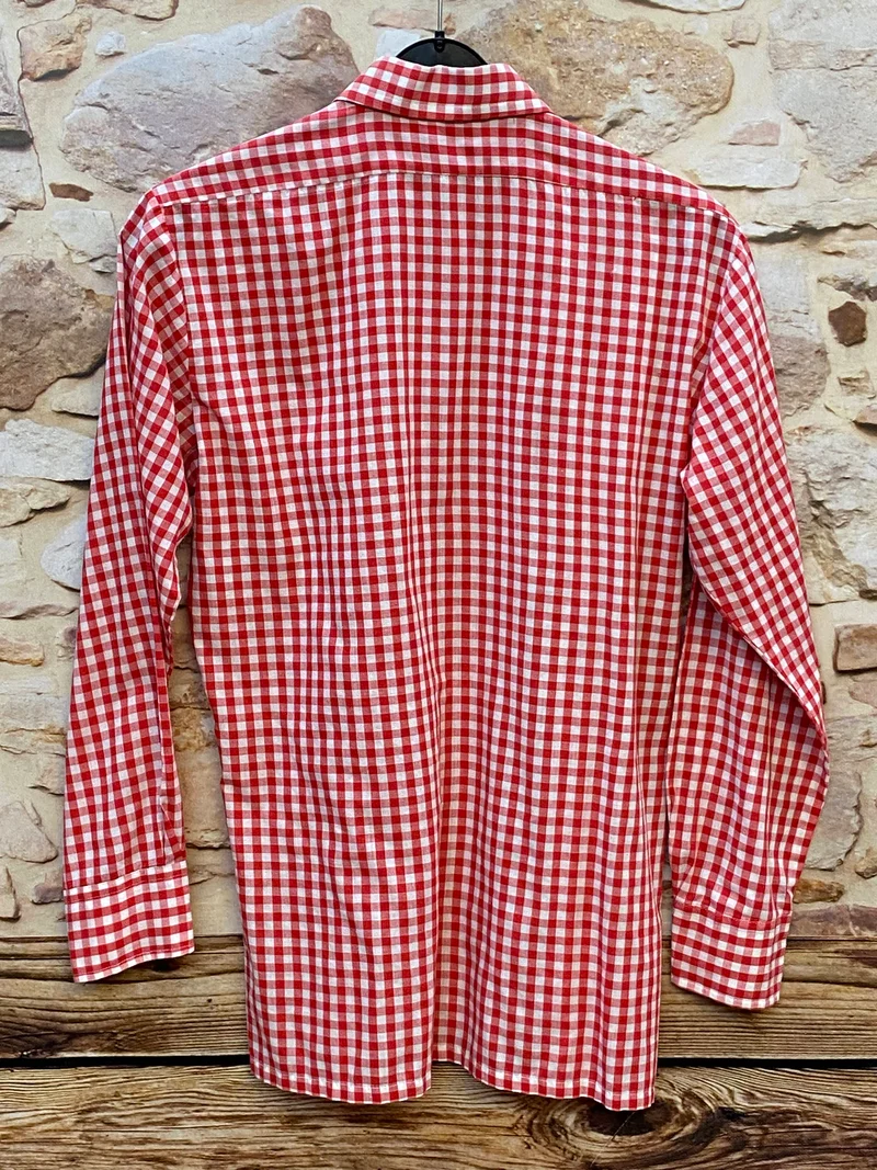 Vintage Trachtenhemd Herren rot weiß kariert Garry Duncan Gr. 39 | Langarm